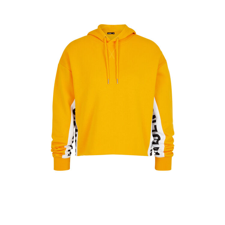 Hellovibiz sweatshirt with hood and bands on the side saffron.