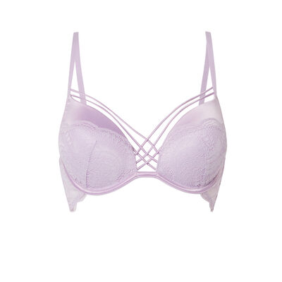 lace push-up bra with atin ties - lilac;