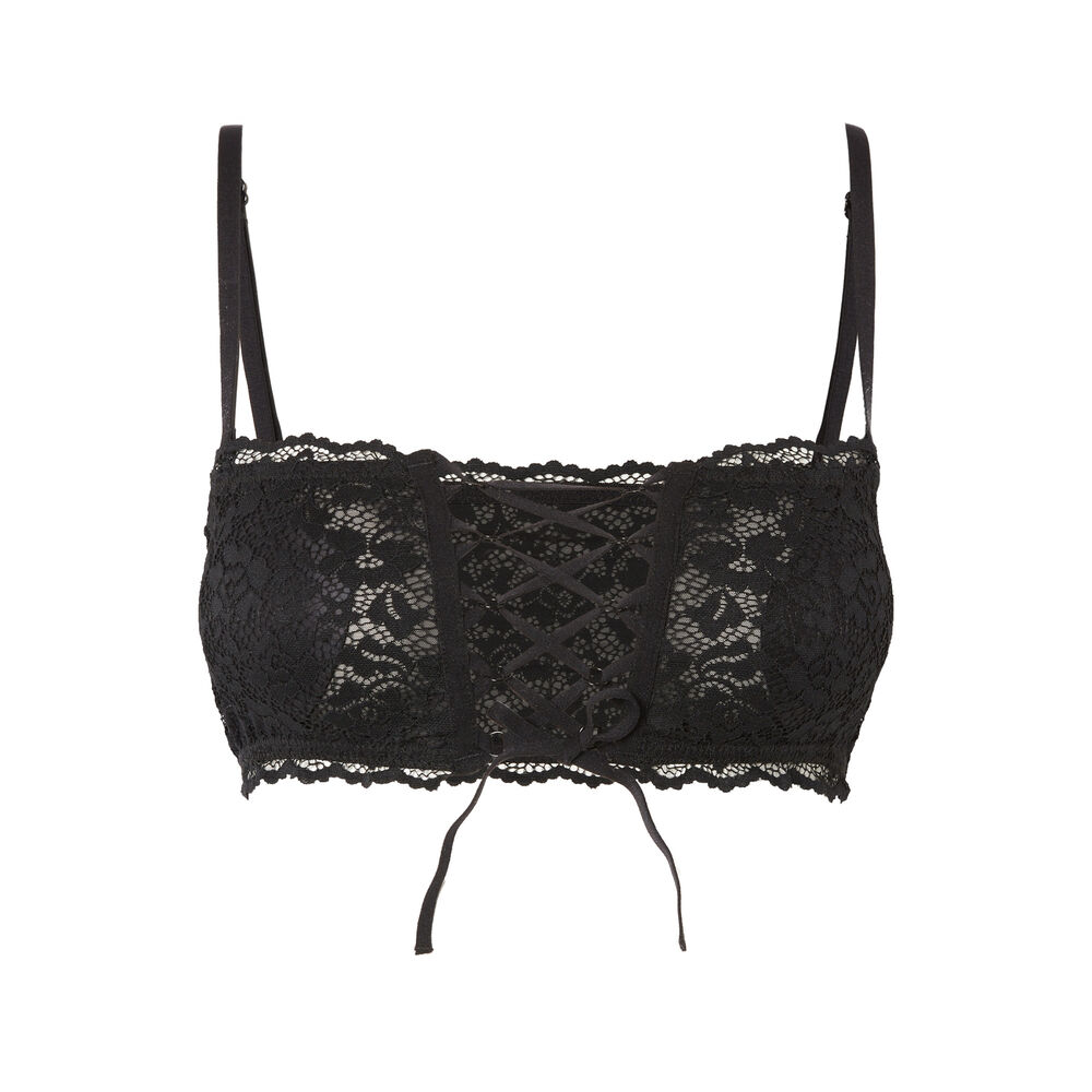 Non-wired corset-effect bandeau bra - black black.