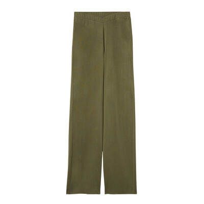 gładkie spodnie z rozszerzanymi nogawkami — kolor khaki;