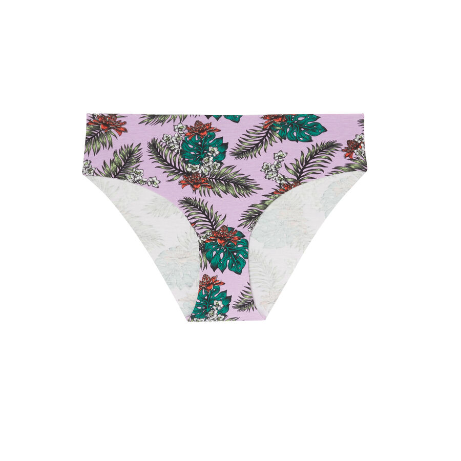 cotton tanga with tropical motifs - lilac;