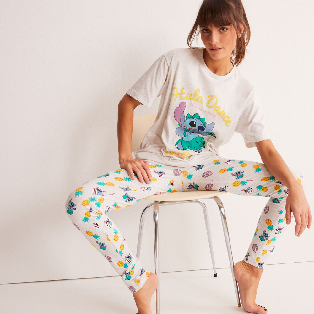 Hula dance stitch print top - cream off-white.