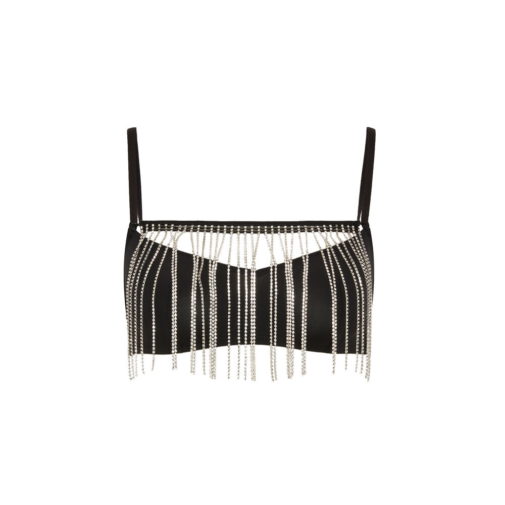 Crystal fringed bralette - black black.