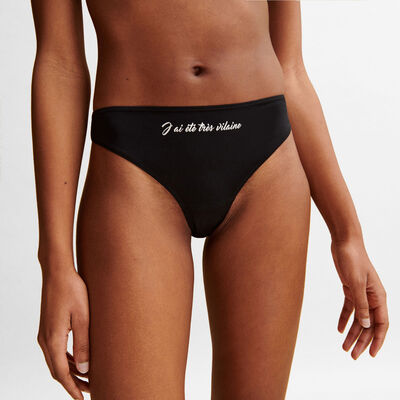 microfibre and lace briefs with bow and slogan - black;