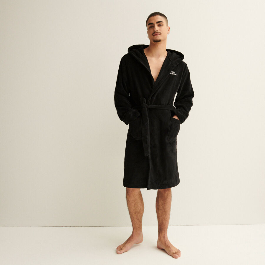Captain flemme (lazy) print bathrobe - black;