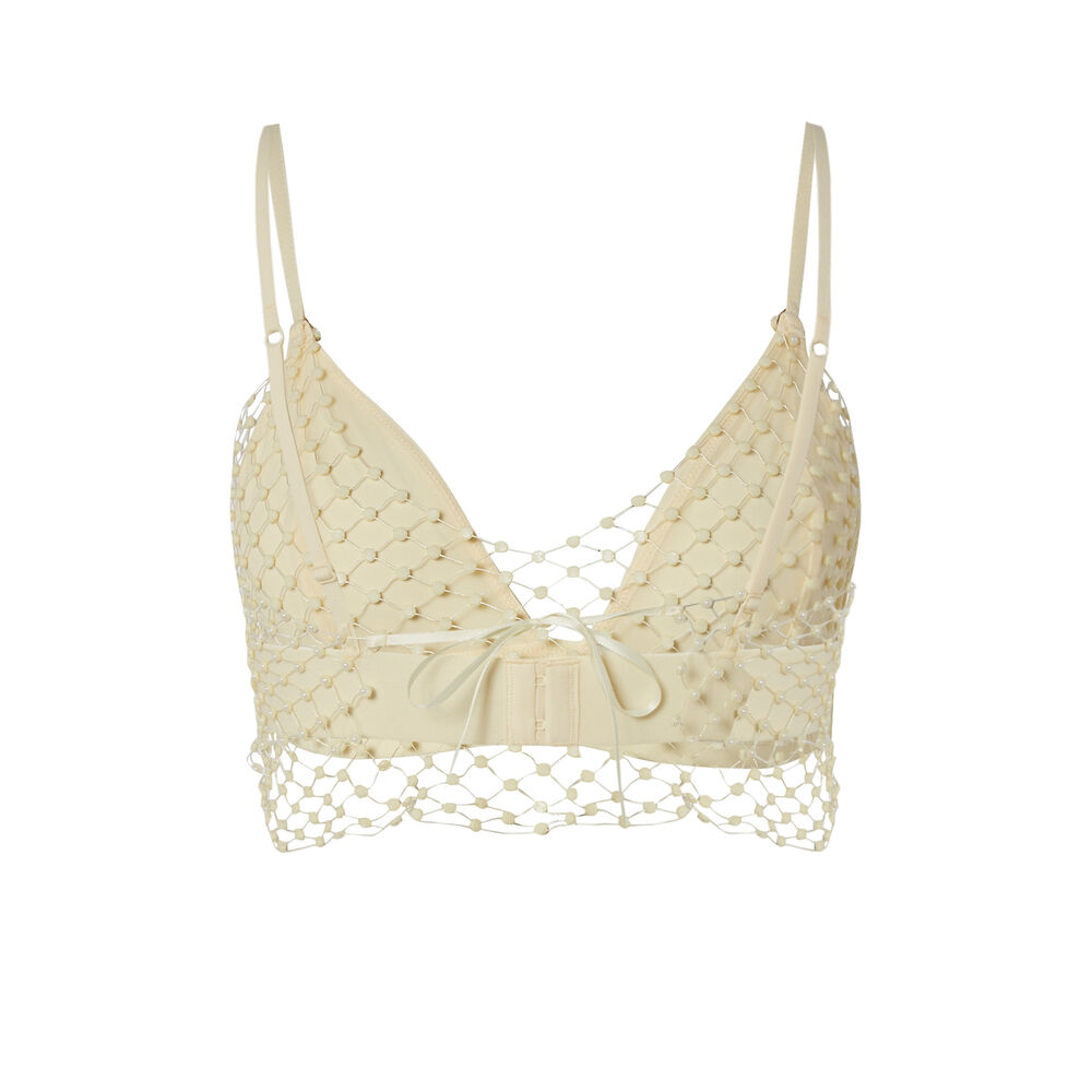 Crop-top effect triangle bra with beads - off-white off-white.