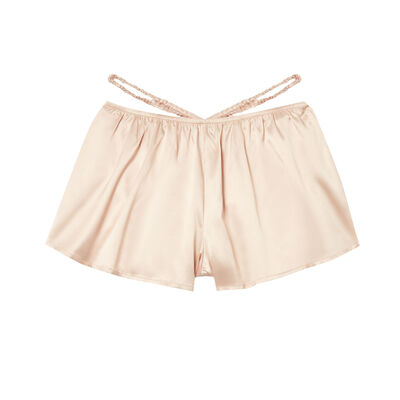 satiny shorts with cords on the sides - iridescent cream;
