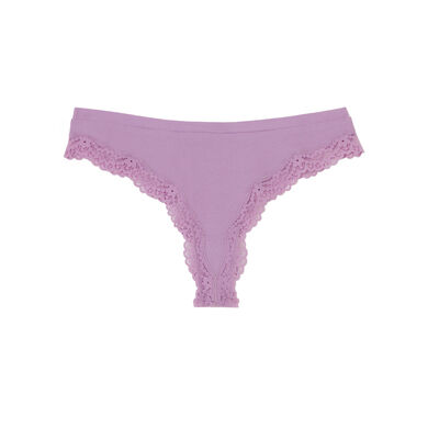 gładkie figi bawełniane z koronką — kolor fioletowy;