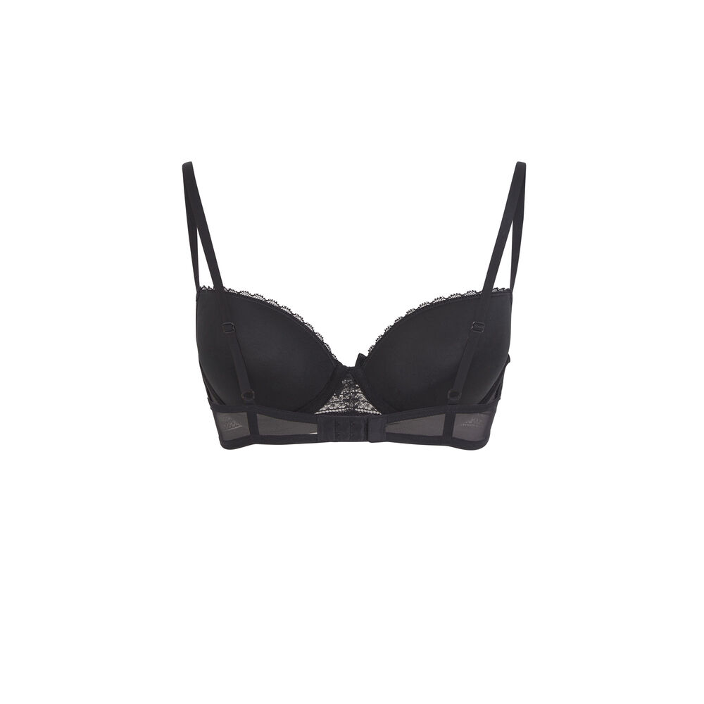 Padded lace bra with bow detail - black black.