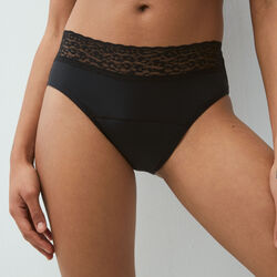 shorty in recycled microfibre with leopard print lace band 