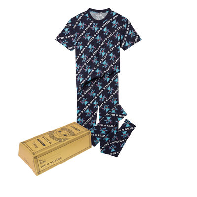 stitch print t-shirt and trousers set - dark blue;