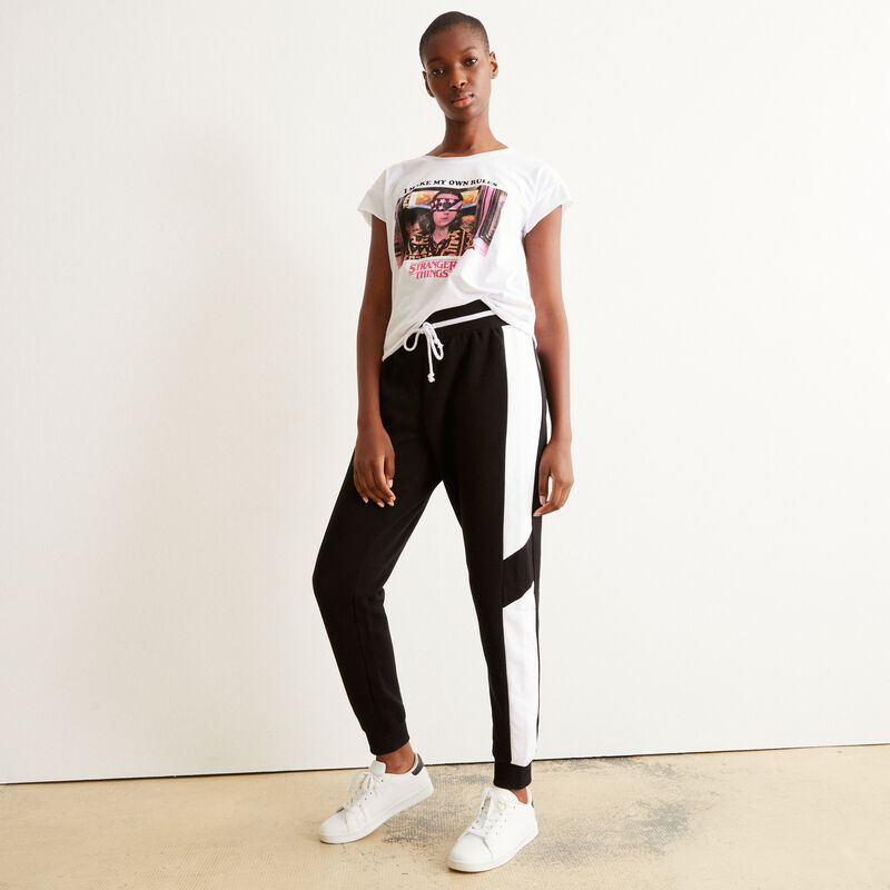 Tie trousers with white bands - black Tie trousers with white bands - black;