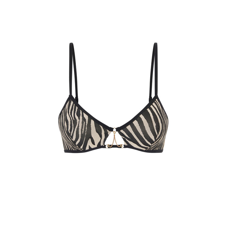 Goldenglamiz non-underwired zebra print bra with chain detail beige.