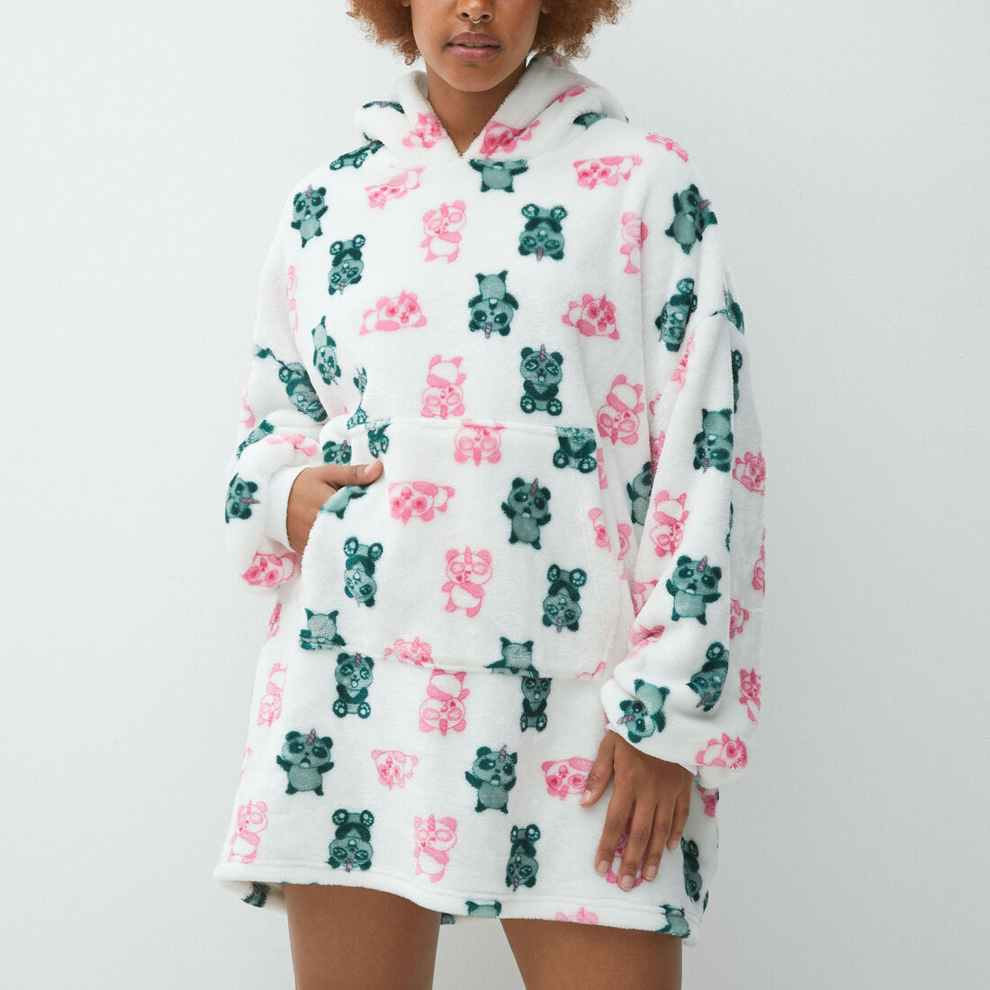 pandicorn plaid fleece jumper with large pocket ;