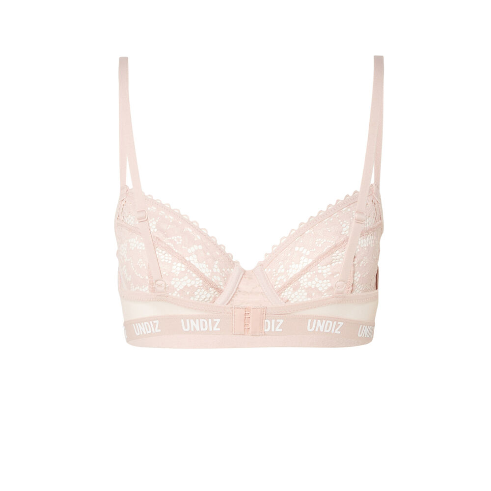 Lace balconette bra with elasticated mesh detail - nude pink pink.