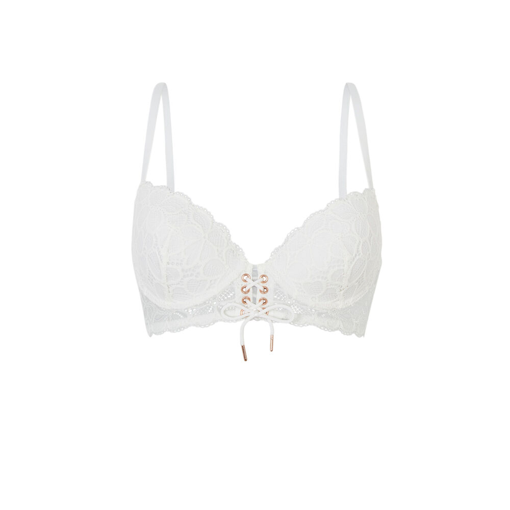 Padded lace bustier bra - white white.