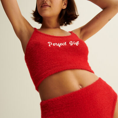 "perfect gift" fleece crop top and high-waisted knickers set - red;