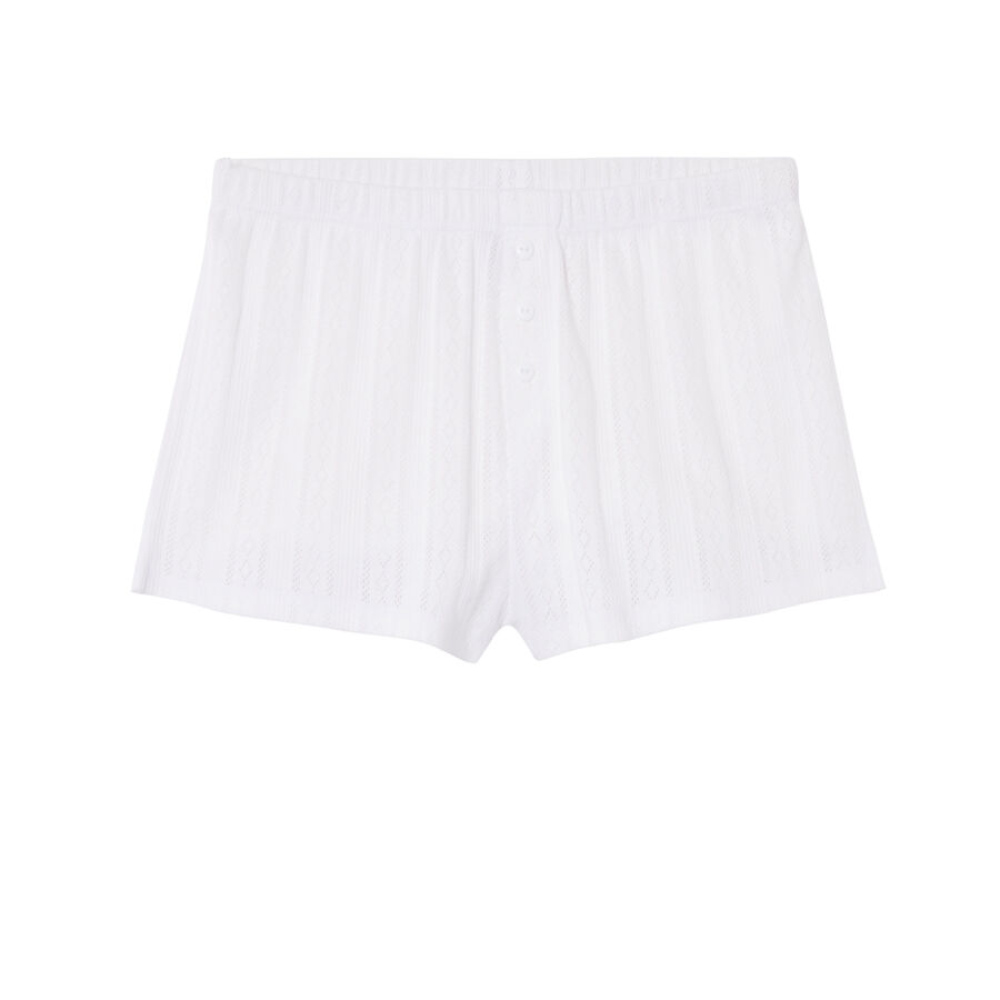 plain pointelle knit shorts - white;