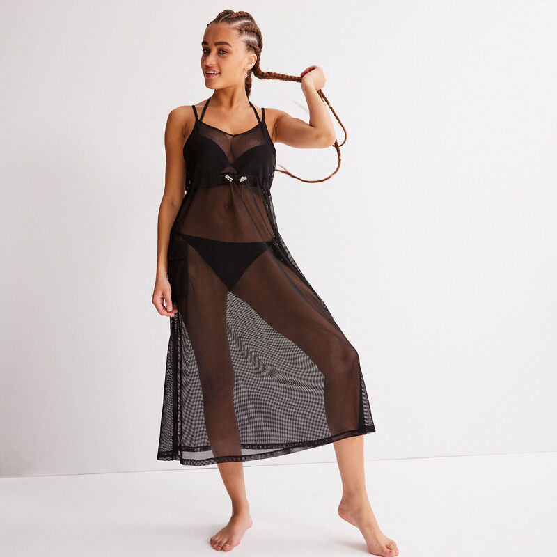 sheer tulle dress with elastic detail - black sheer tulle dress with elastic detail - black;