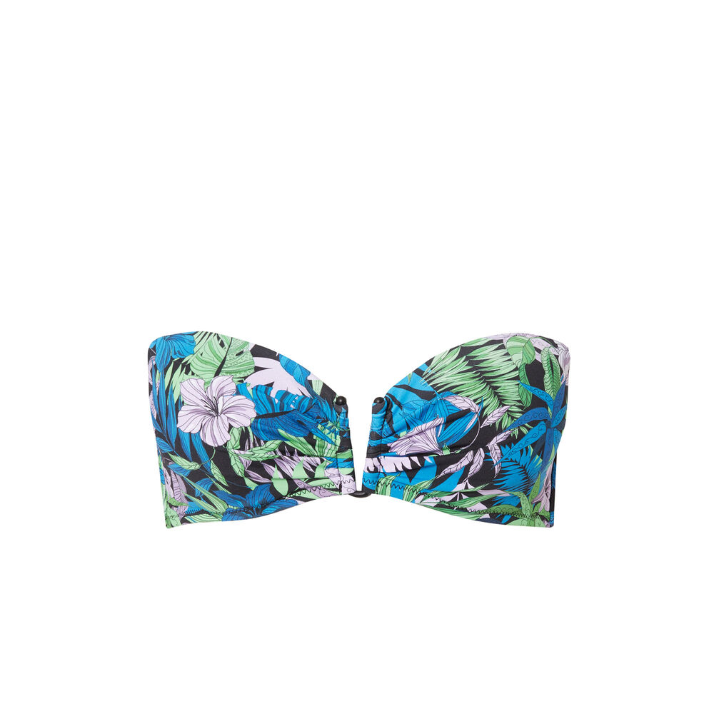 Tropical print bandeau bikini top - black black.