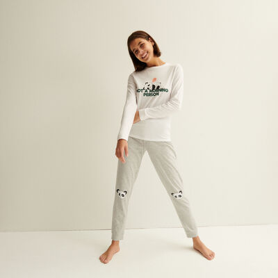 panda patterned long-sleeve top and trousers set - white;