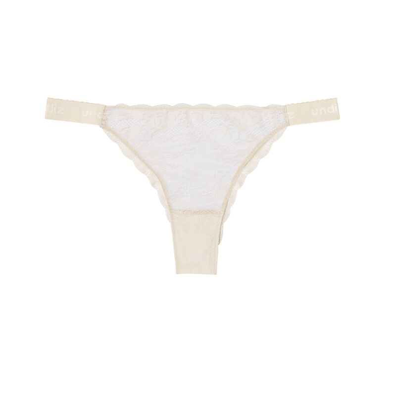 high-waisted thong with floral lacing - ecru;