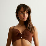 satiny bra with pearl detail - brown