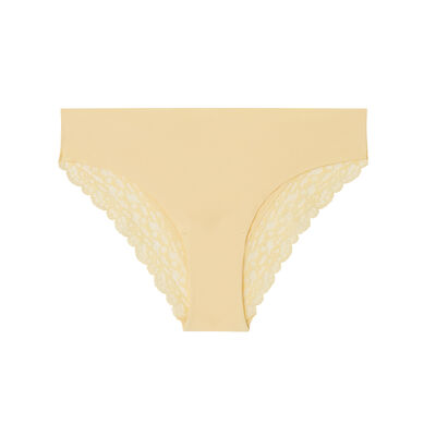 microfibre and lace briefs - pale yellow;