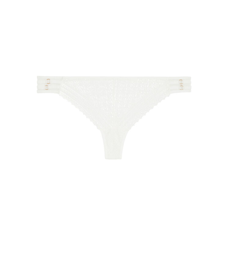 Lace thong with jewellery details white.