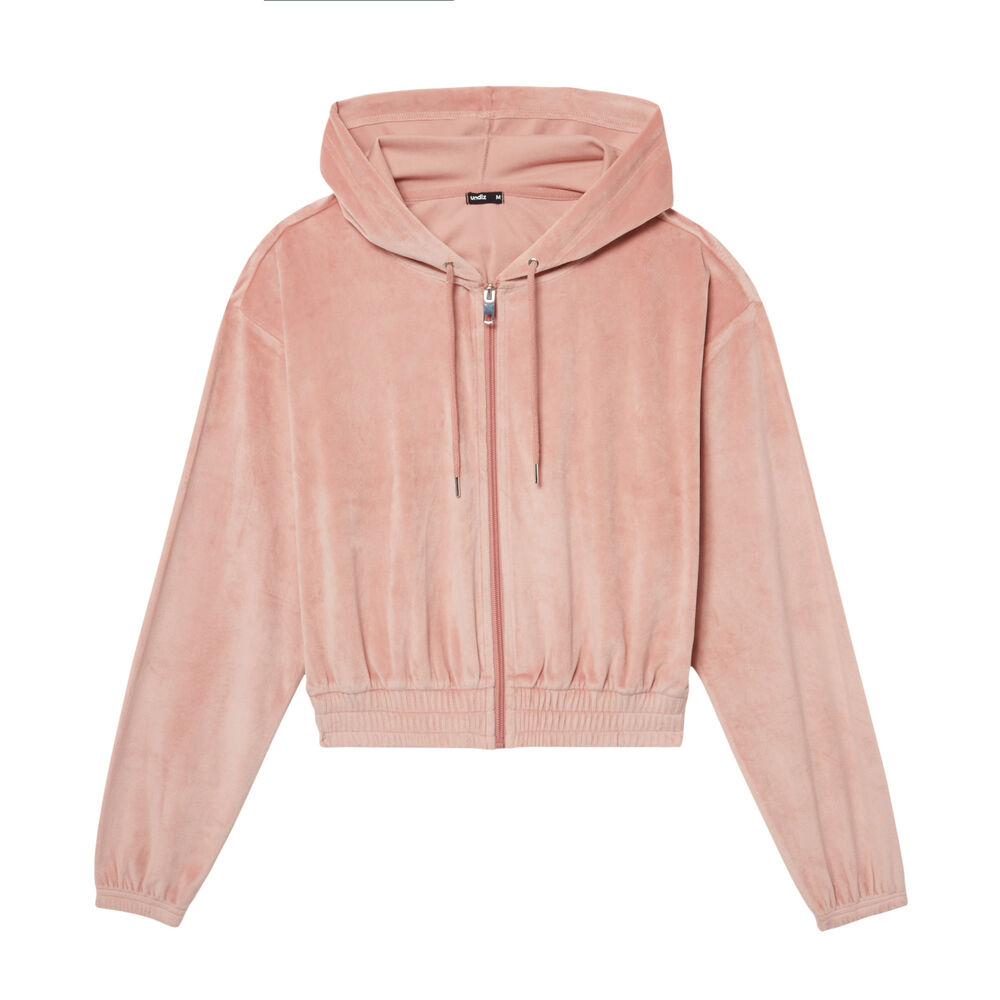 Velvet cropped jacket with an elasticated waist - nude pink pink.