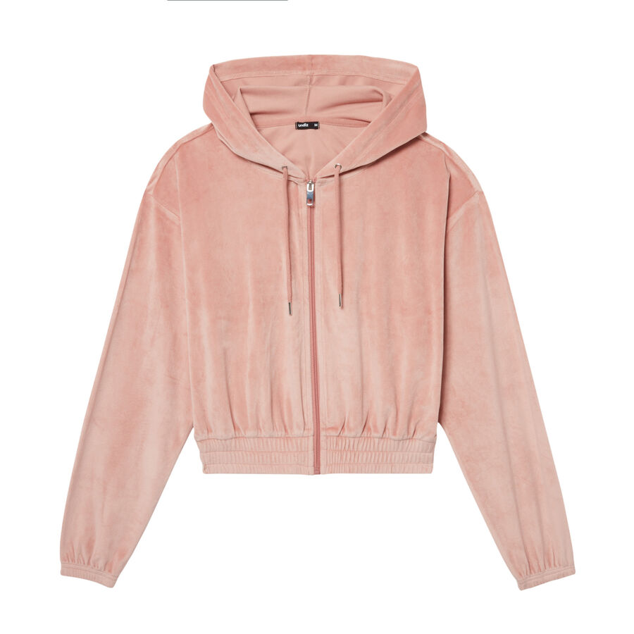 Velvet cropped jacket with an elasticated waist - nude pink;