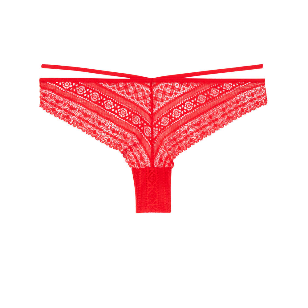 Lace tanga briefs with band detail - red red.