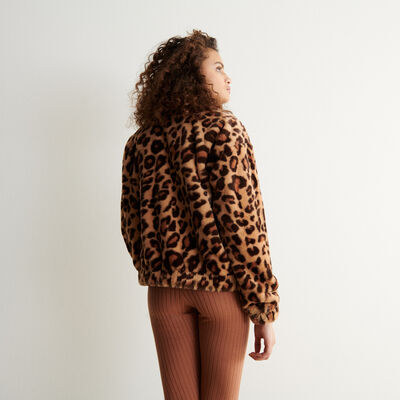 veste en polaire imprimé léopard - rose nude;