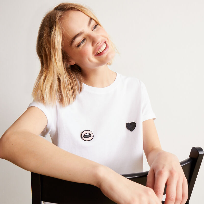 Heart, flowers or lips print top - white Heart, flowers or lips print top - white;