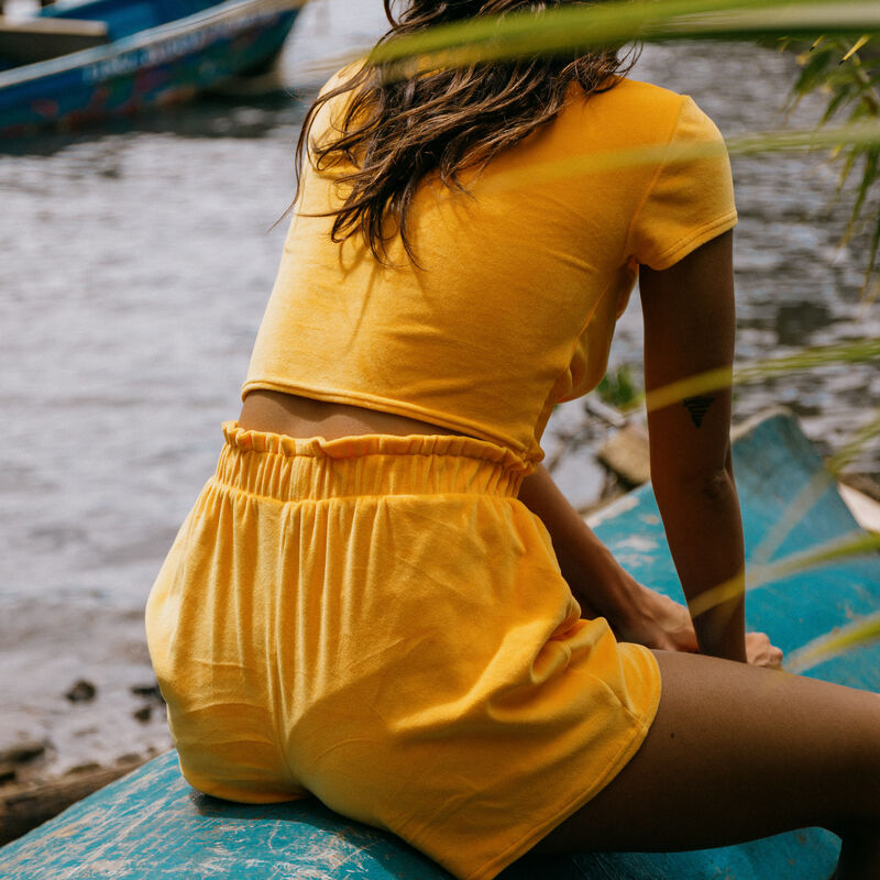 Velour shorts with a gathered waistband - orange Velour shorts with a gathered waistband - orange;