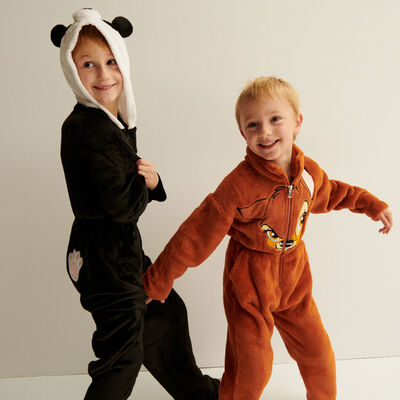 kids fleece playsuit with bambi print - brown;