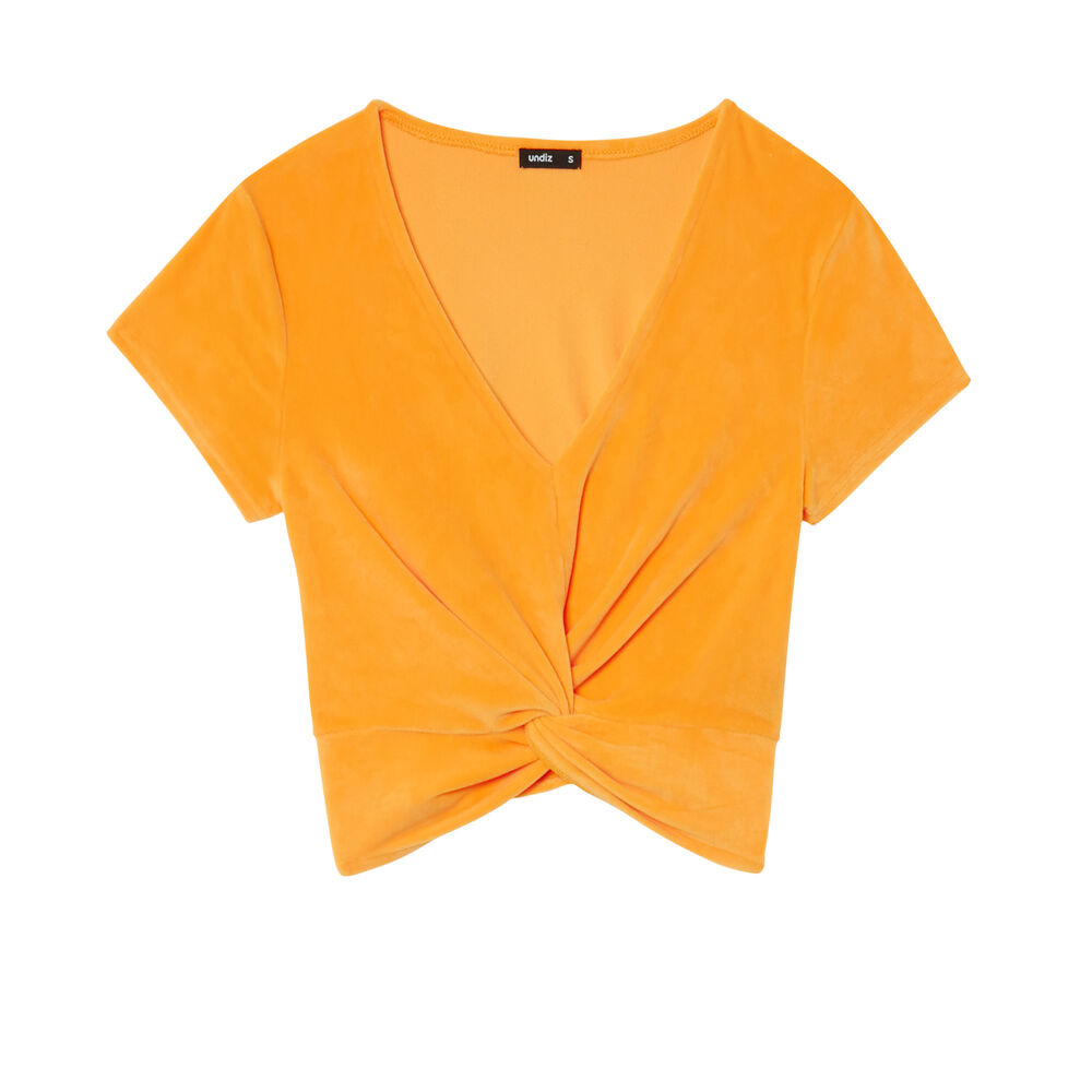 Short-sleeved top with ties, in a velour effect - orange orange.