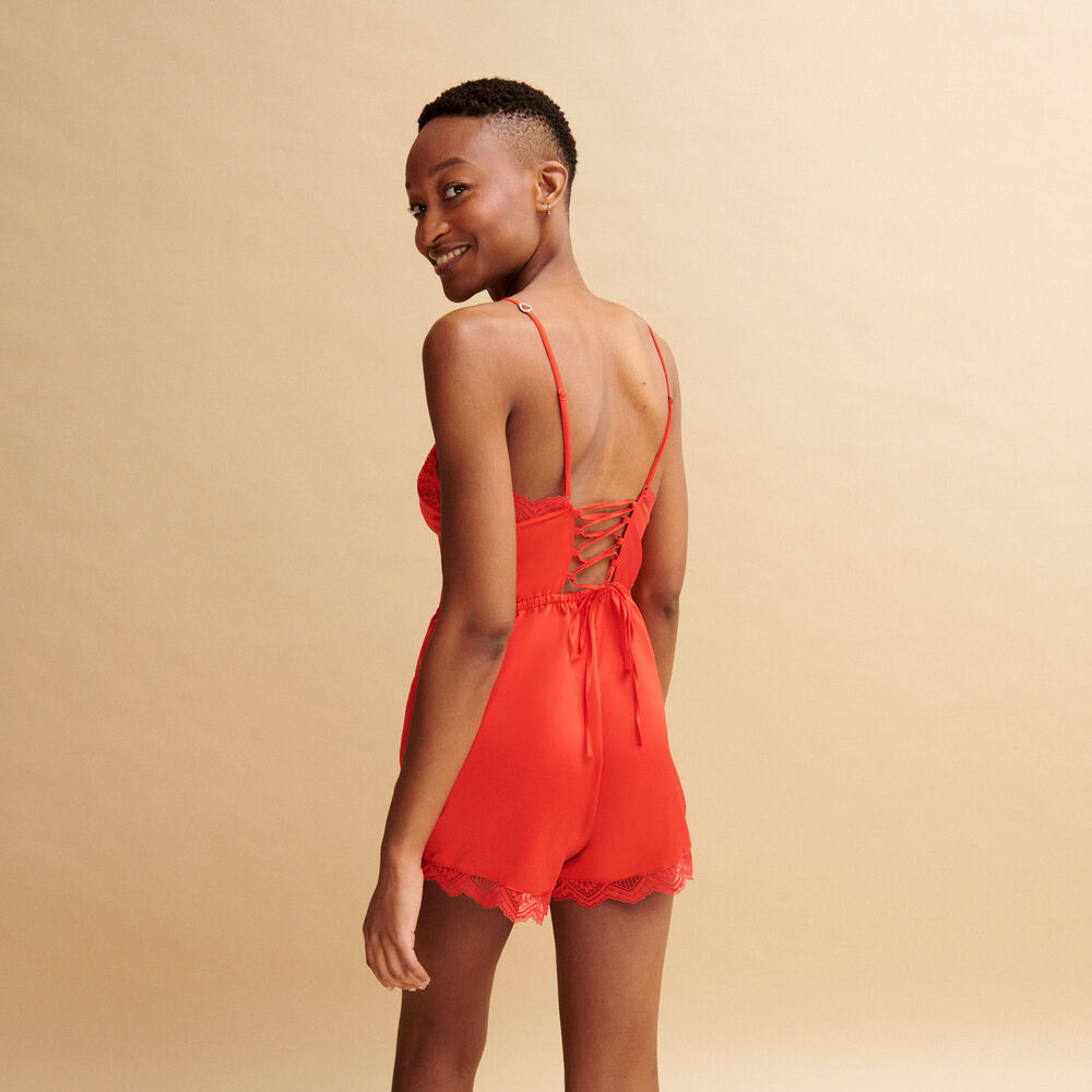 Lace and satin playsuit with laced back - red red.