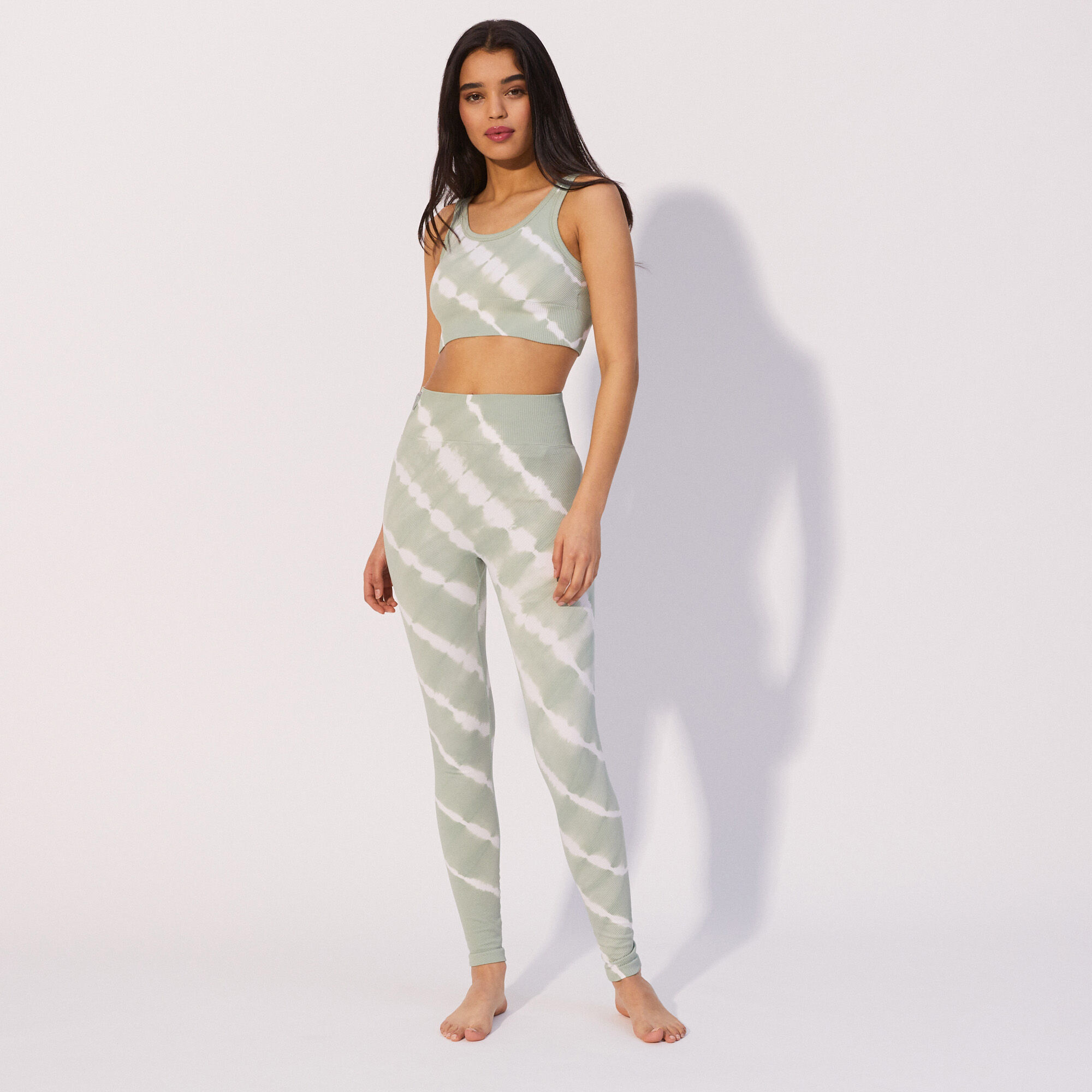 tie-dye sports leggings - grey green 