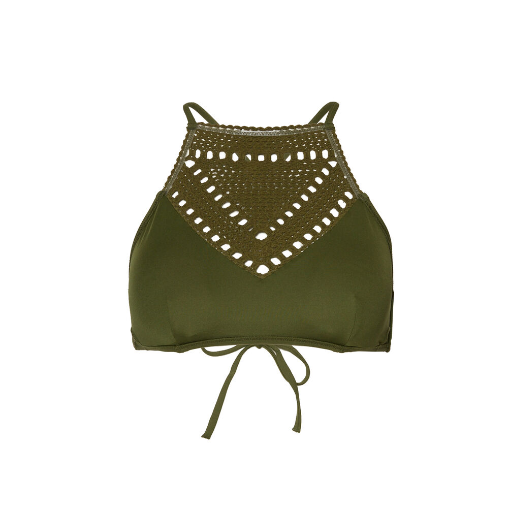 Embroidery-style bikini top - khaki green.
