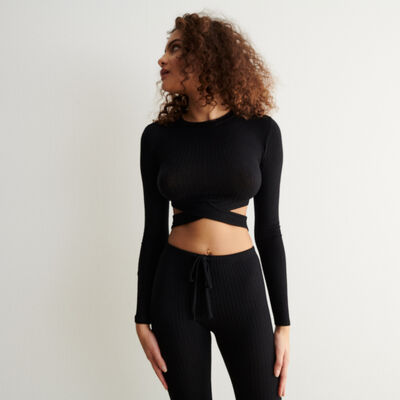 fabric top with waist lacing - black;