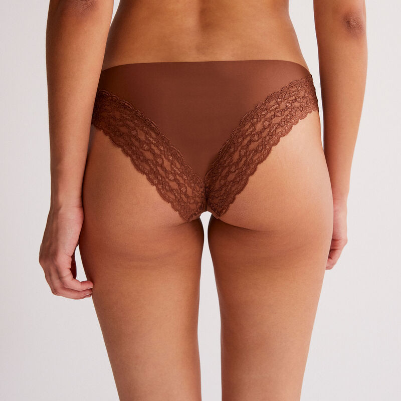 microfibre and lace briefs - dark brown microfibre and lace briefs - dark brown;