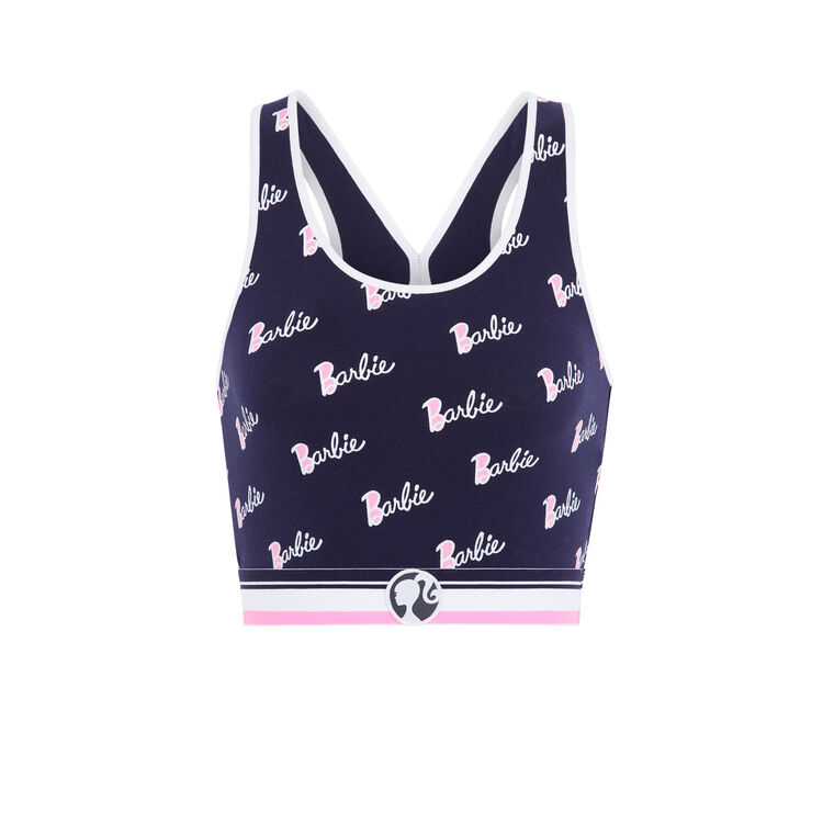 Chambarbiz barbie print logo bra top navy blue.