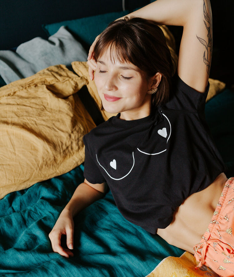 Bigboobiz top with boobs print black.