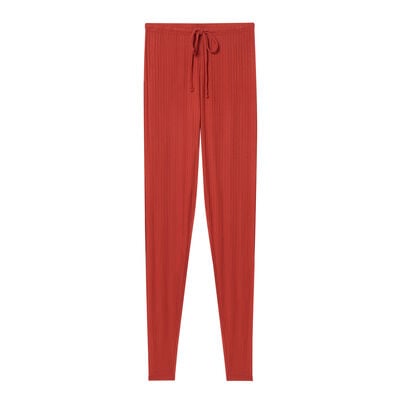 pantalon en maille et cordon à la taille - rouge ocre;