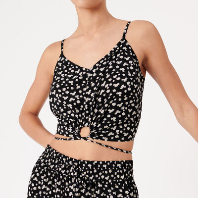 floral top with lacing - black;