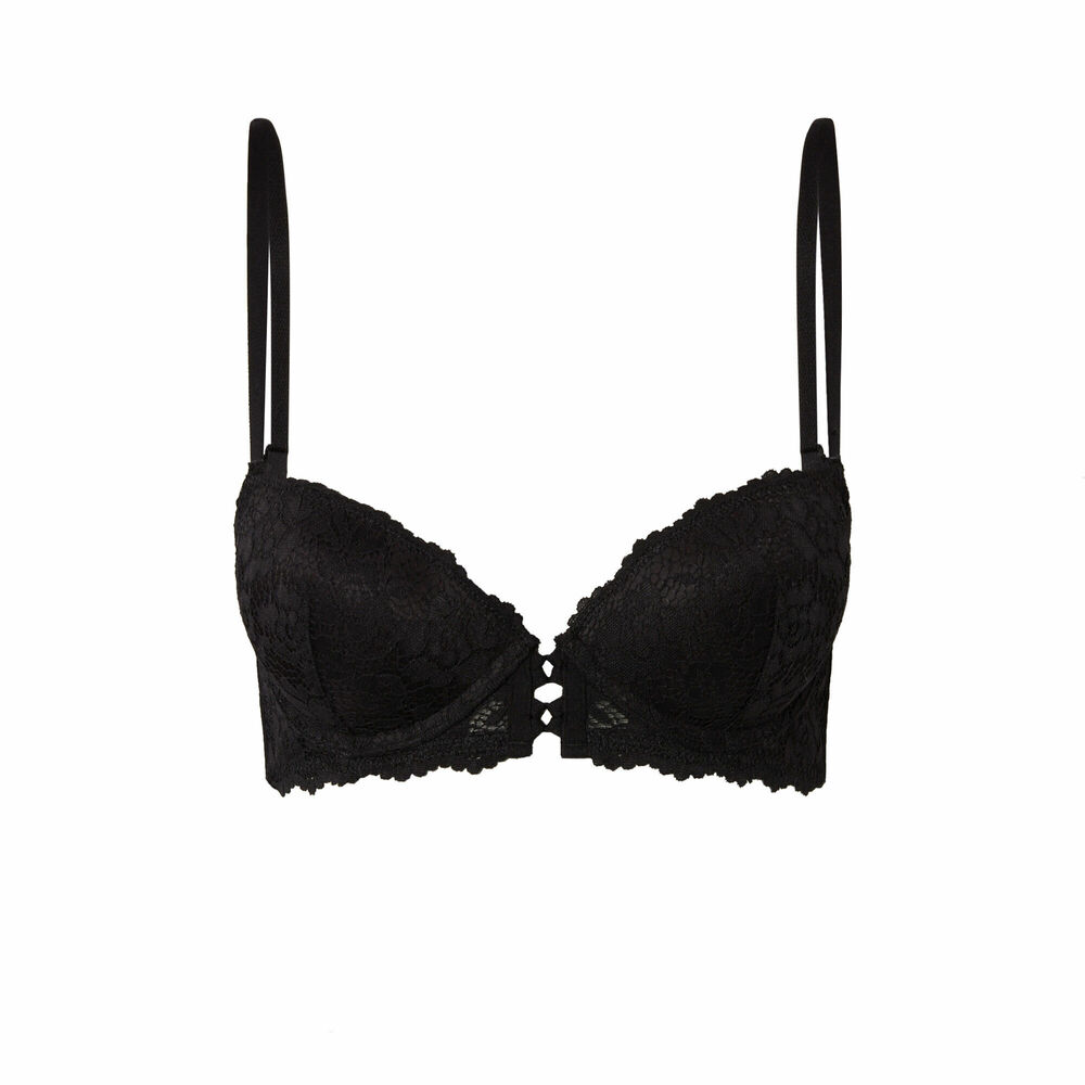 Floral lace push-up bra - black black.