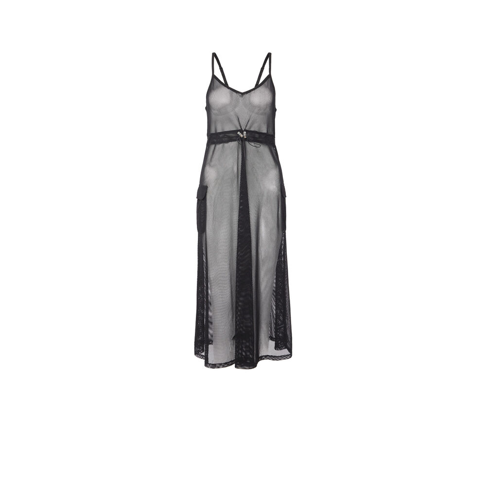 Sheer tulle dress with elastic detail - black black.