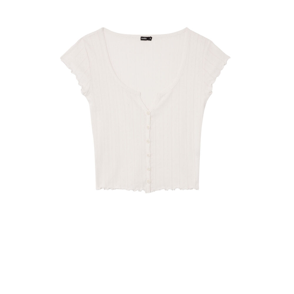 Short-sleeved pointelle knit top - ecru ecru.