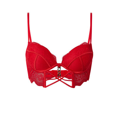 push-up bustier bra with golden chain detail - red;